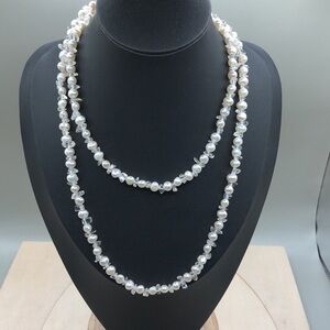 Vintage sterling silver freshwater pearls and quartz long necklace.